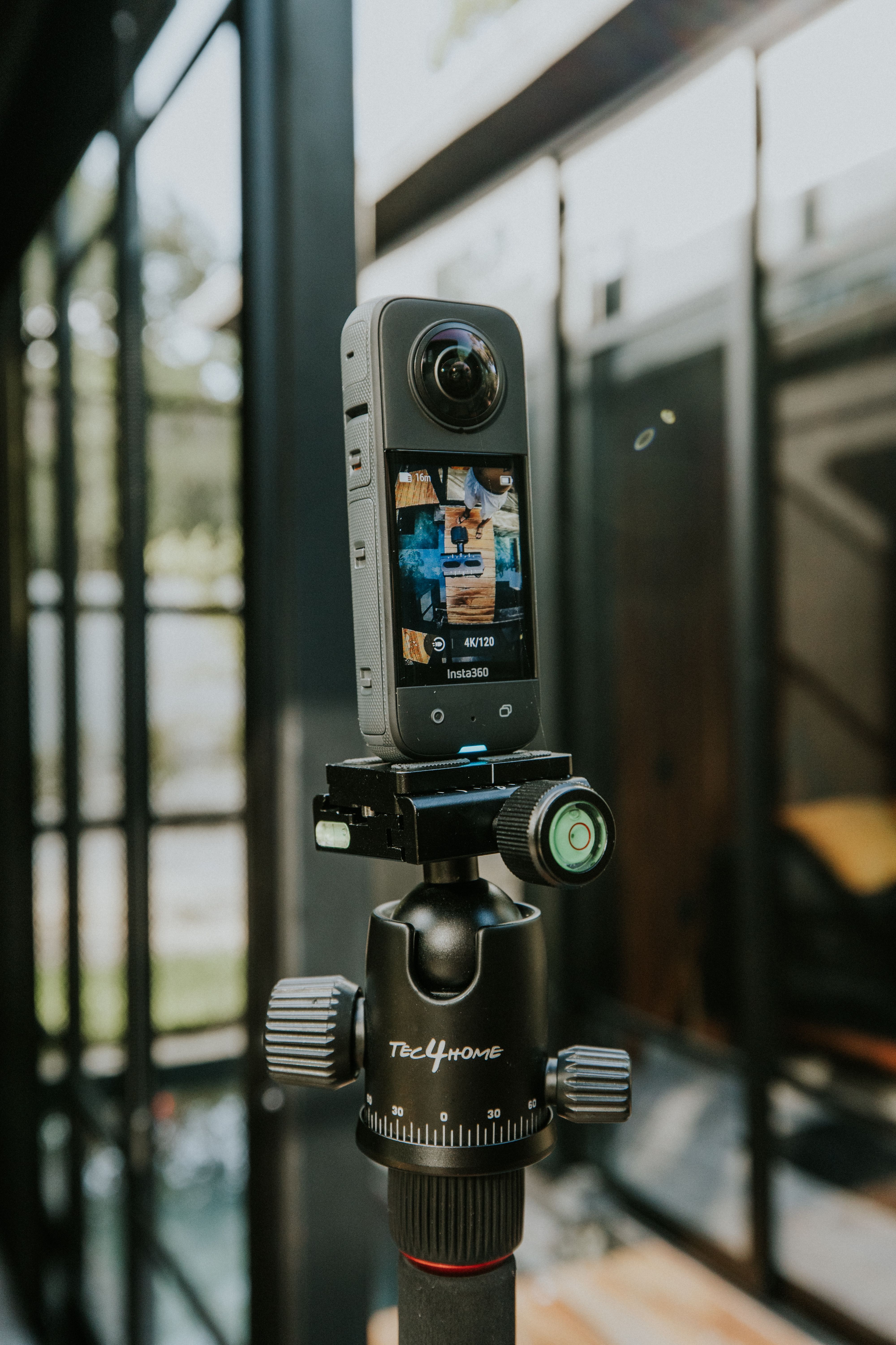 Insta360 X5 360° camera mounted on a professional tripod, ready for a virtual tour shoot