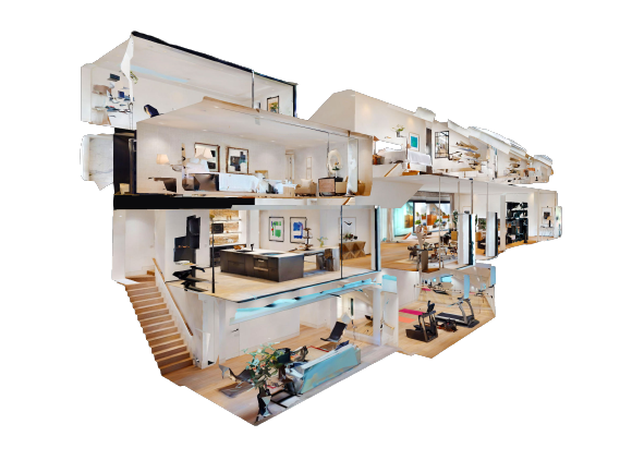 3D dollhouse view of a luxury multi-floor NYC property showing all rooms simultaneously
